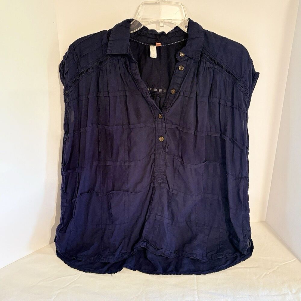 Anthropologie Pilcro and the Letterpress Navy Blue Relaxed Fit Cotton Blouse XS